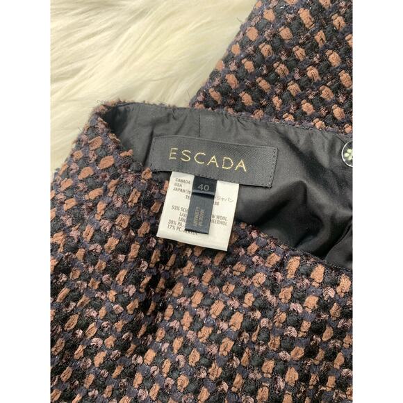 Escada Wool Tweed Textured Midi Skirt Suit Brown Black kostuem NWT size 40 work - Picture 11 of 16
